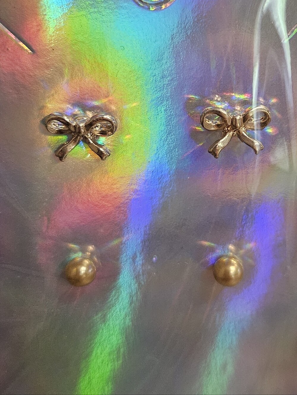 Gold Bow and Pearl Stud Earring Set